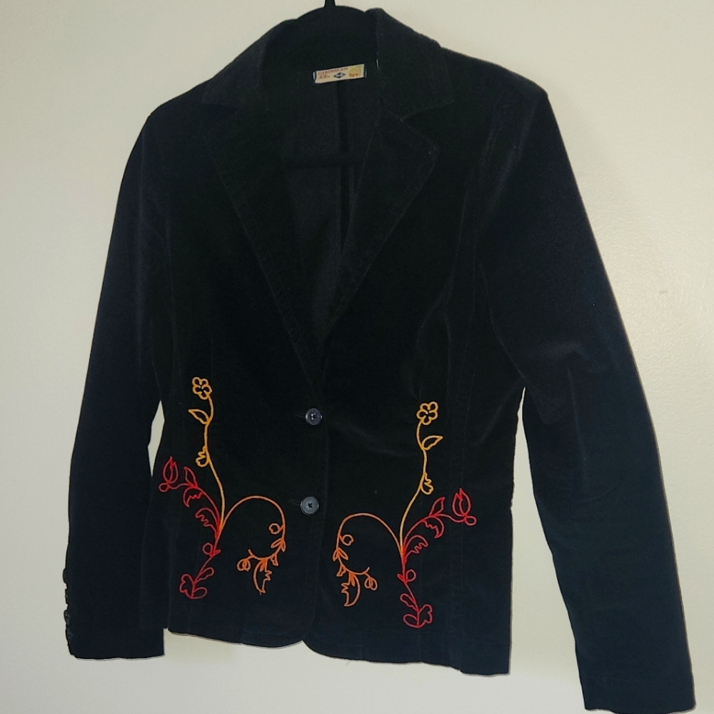 EUC Carribean Joe Velvet Embroidered Blazer 100% Cotton Sz S